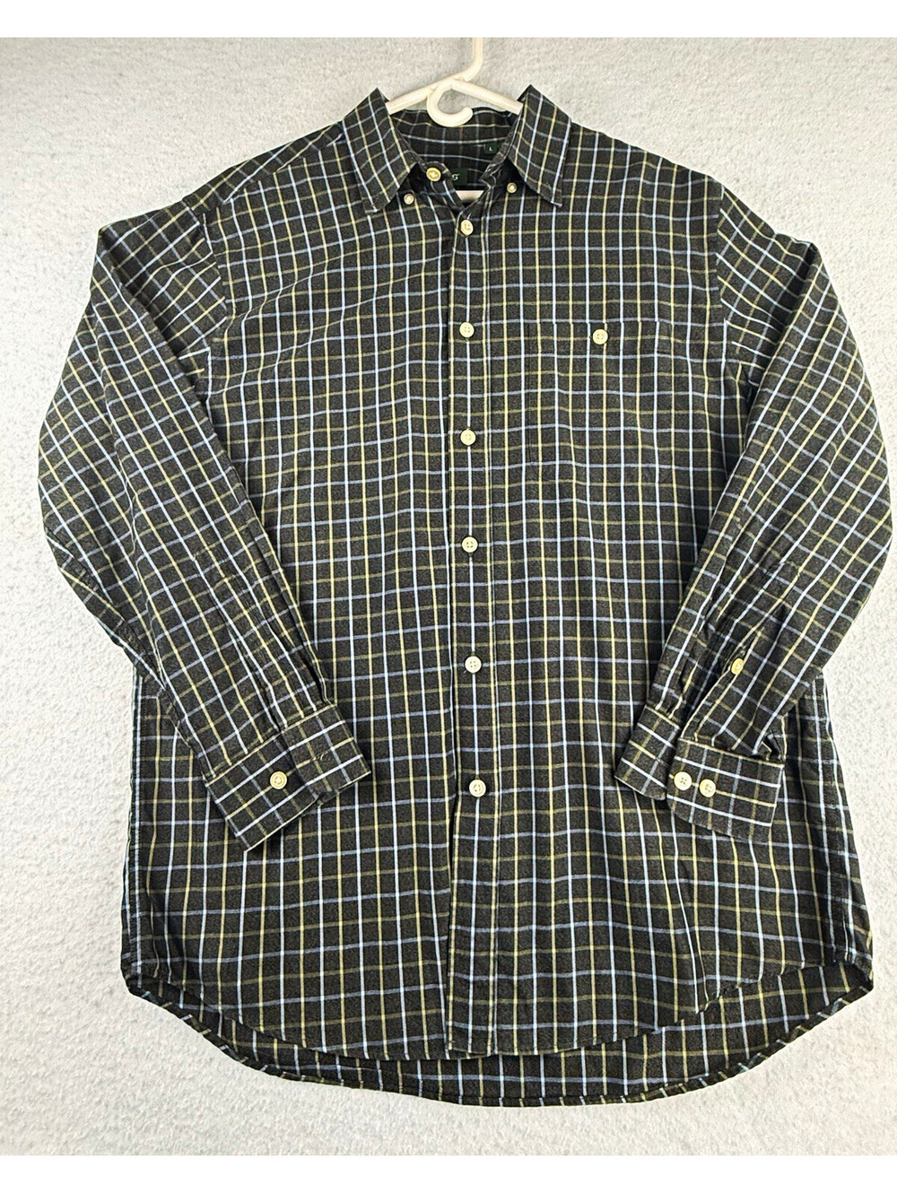 Orvis Men's L Gray/Blue/Tan Plaid Cotton Long Sleeve Button-Up Shirt